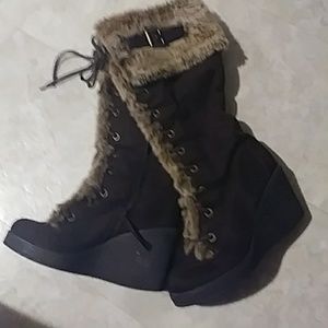 Brown suede wedge boots